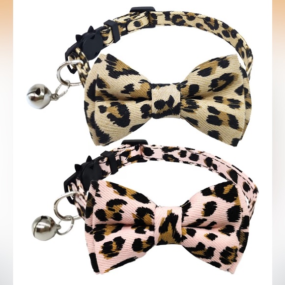 Kudes Other - 2 Pack of Leopard Print Breakaway Cat Collars with Bow and Bell